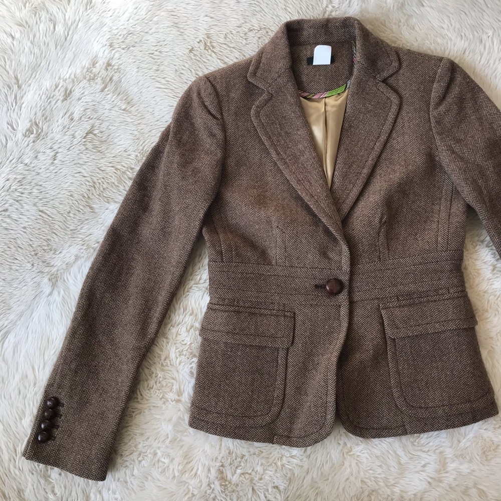 J. Crew Brown Herringbone Jacket - image 1